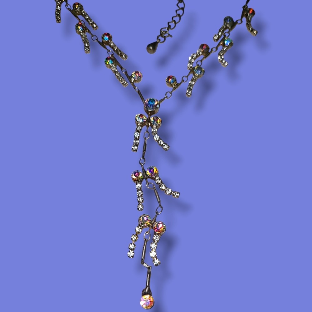 Vintage Pink Aurora Borealis Rhinestone Y-drop Necklace